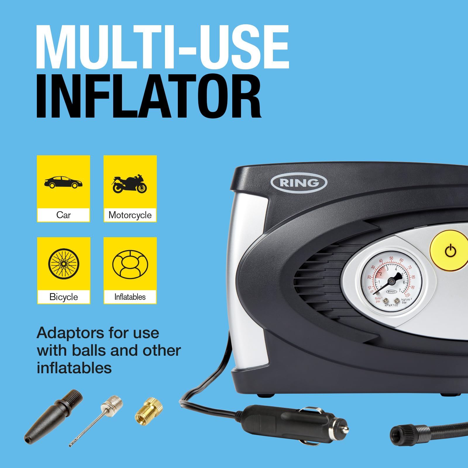 RING TYREINFLATE 610 Analogue Tyre Inflator with Adaptor Kit - Results in PSI & BAR